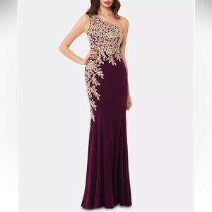 Embroidered One-Shoulder Gown